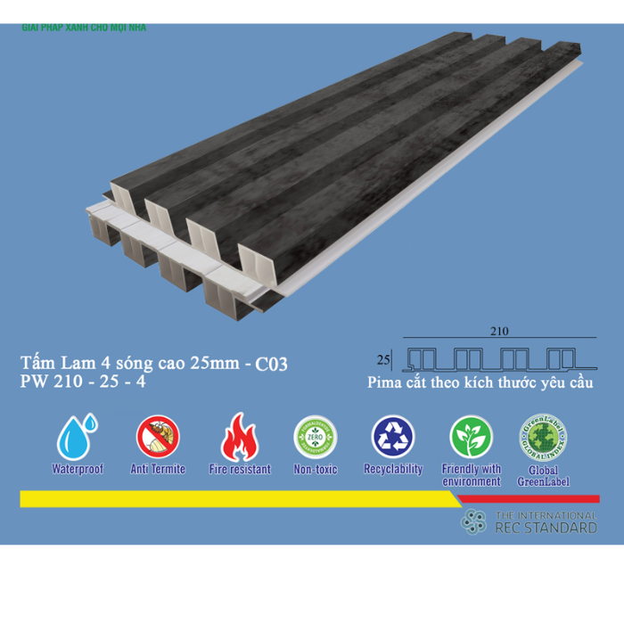 Tấm Lam 4 Sóng Pima 25 phủ vân gỗ C03