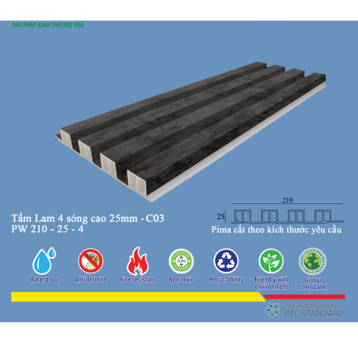 Tấm Lam 4 Sóng Pima 25 phủ vân gỗ C03