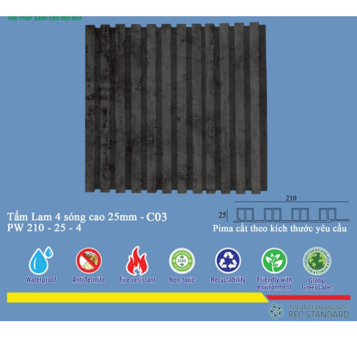 Tấm Lam 4 Sóng Pima 25 phủ vân gỗ C03