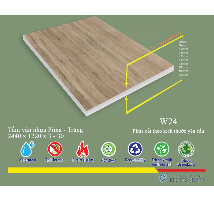 Tấm pima 15mm phủ HPL W24 - 2 mặt