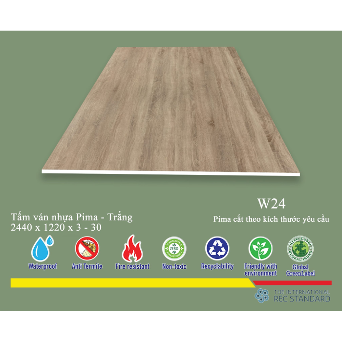 Tấm pima 15mm phủ HPL W24 - 2 mặt