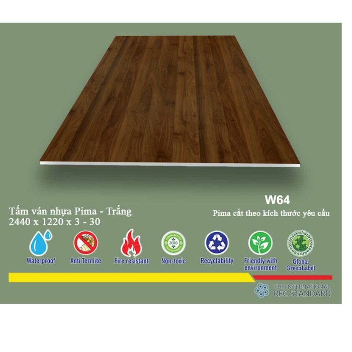 Tấm pima 15mm phủ HPL W64 - 2 mặt