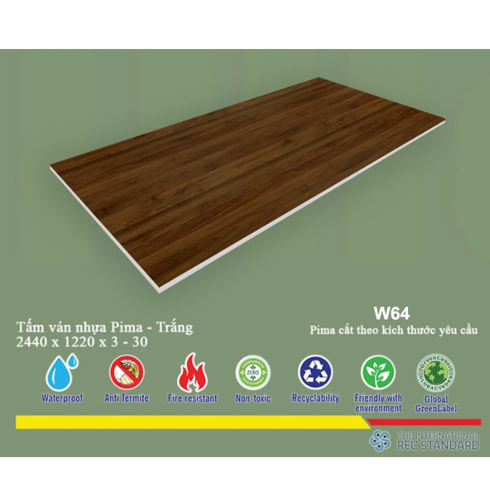 Tấm pima 15mm phủ HPL W64 - 2 mặt