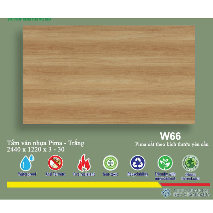 Tấm pima 15mm phủ HPL W66 - 2 mặt