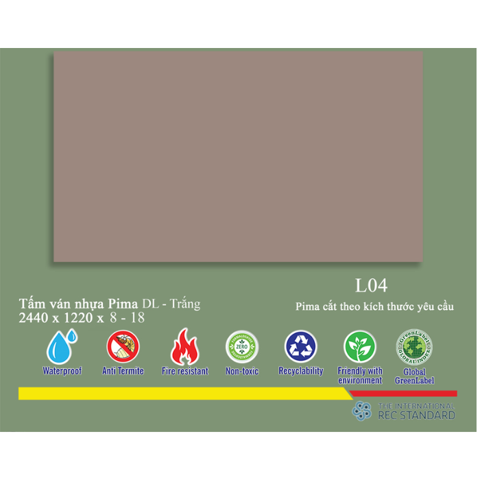 Tấm Pima DL 08mm phủ vân gỗ L04 (PE) - 1 mặt