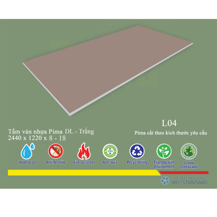 Tấm Pima DL 08mm phủ vân gỗ L04 (PE) - 1 mặt