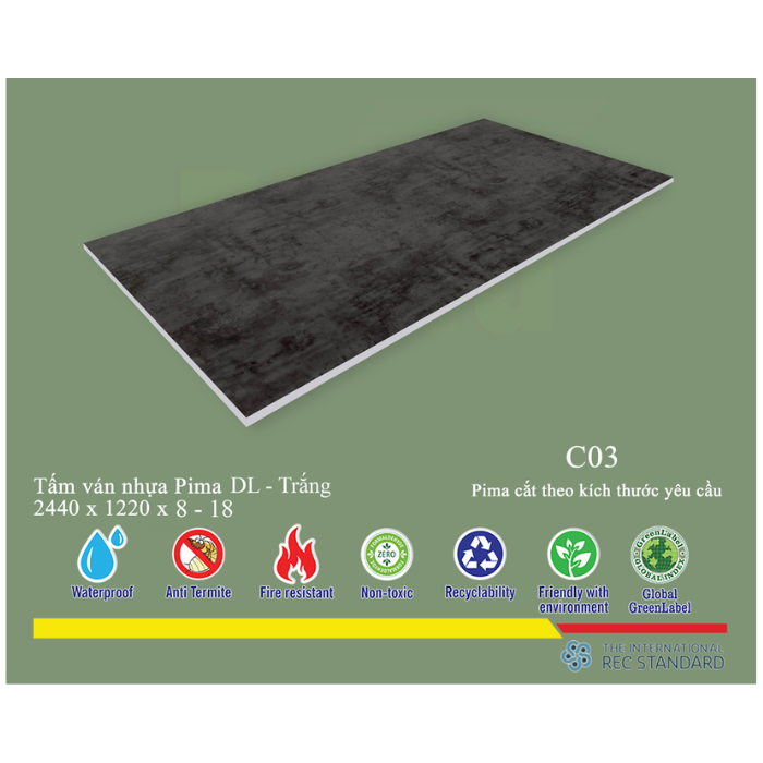 Tấm pima DL 17mm phủ vân C03 (PE) - 2 mặt