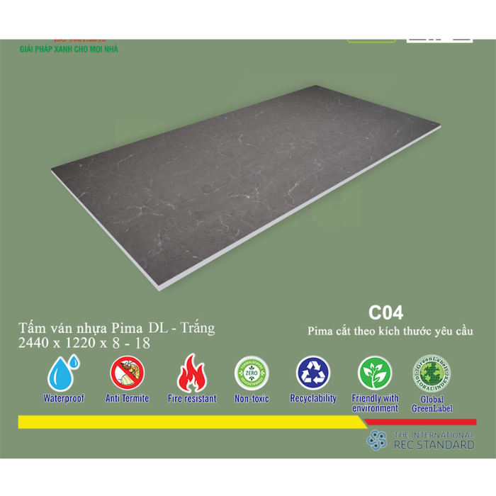 Tấm pima DL 17mm phủ vân gỗ C04 (PE) - 2 mặt