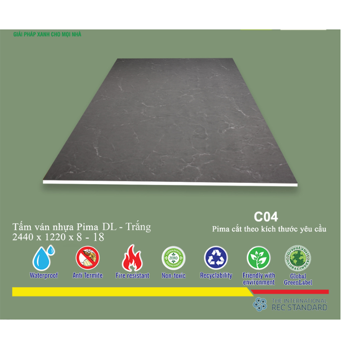Tấm pima DL 17mm phủ vân gỗ C04 (PE) - 2 mặt
