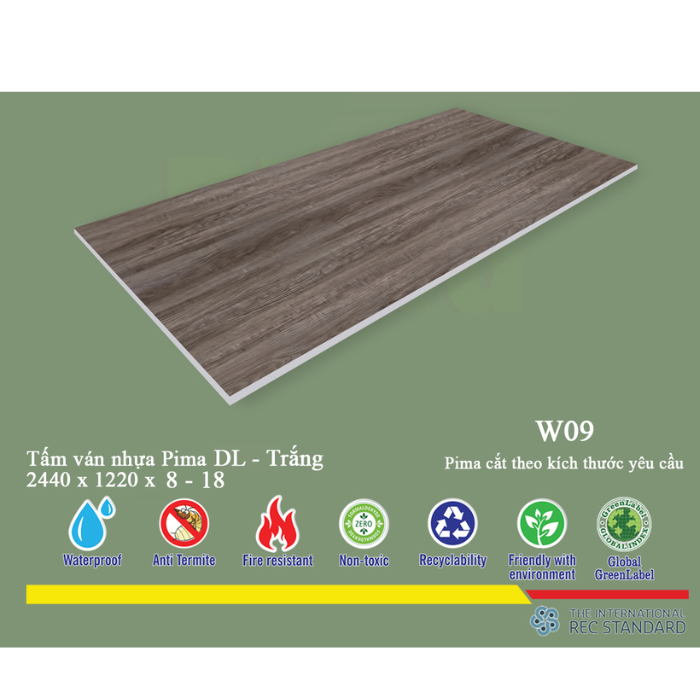 Tấm Pima DL 17mm phủ vân gỗ W09 - 2 mặt