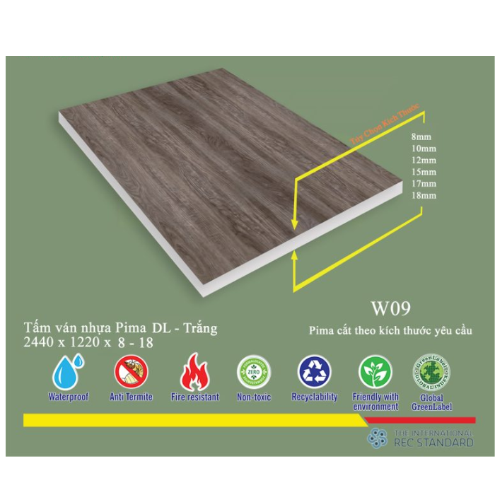Tấm Pima DL 17mm phủ vân gỗ W09 - 2 mặt