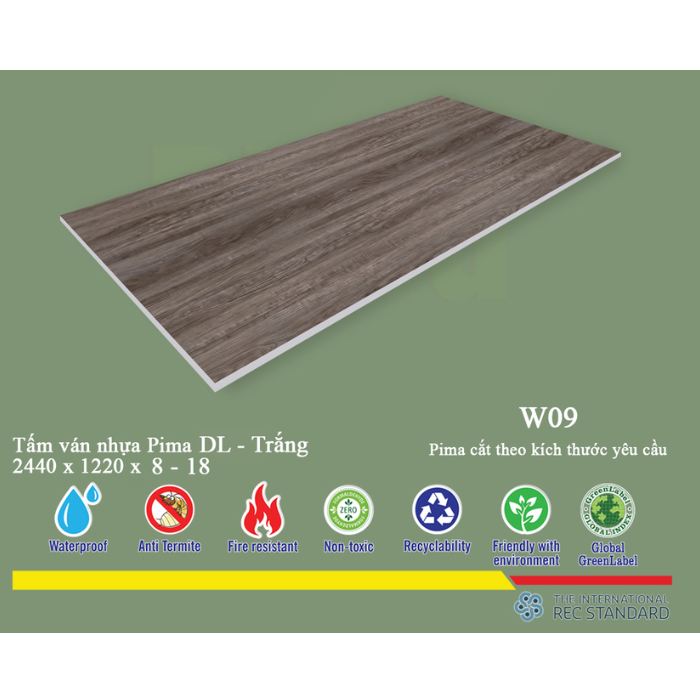 Tấm Pima DL 17mm phủ vân gỗ W09 (PE) - 2 mặt