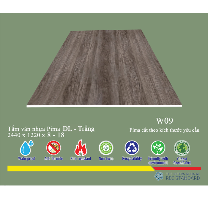 Tấm Pima DL 17mm phủ vân gỗ W09 (PE) - 2 mặt
