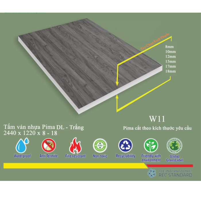 Tấm Pima DL 17mm phủ vân gỗ W11 - 2 mặt