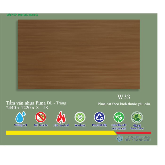 Tấm Pima DL 17mm phủ vân gỗ W33 (PE) - 2 mặt