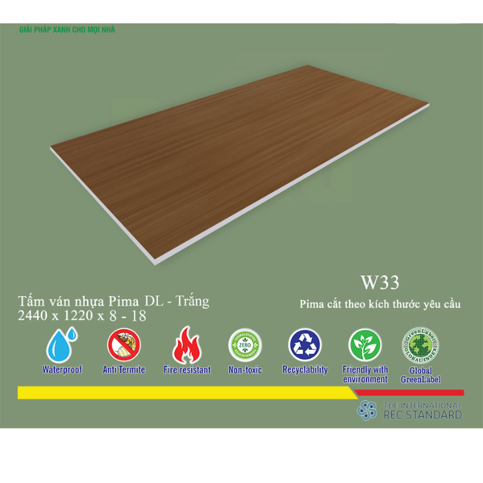 Tấm Pima DL 17mm phủ vân gỗ W33 (PE) - 2 mặt