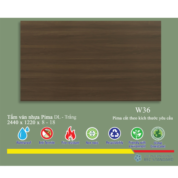 Tấm Pima DL 17mm phủ vân gỗ W36 (PE) - 2 mặt