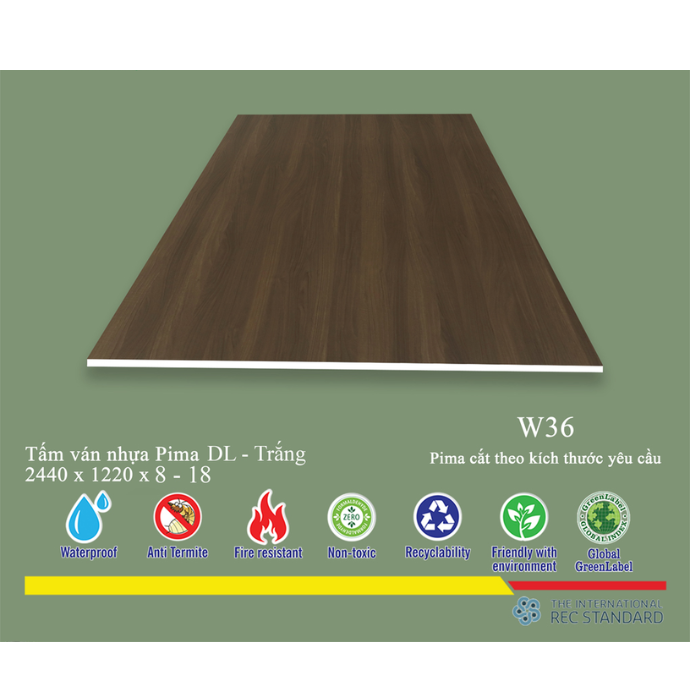 Tấm Pima DL 17mm phủ vân gỗ W36 (PE) - 2 mặt