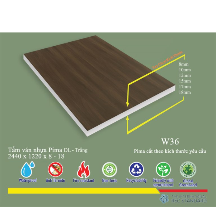 Tấm Pima DL 17mm phủ vân gỗ W36 (PE) - 2 mặt