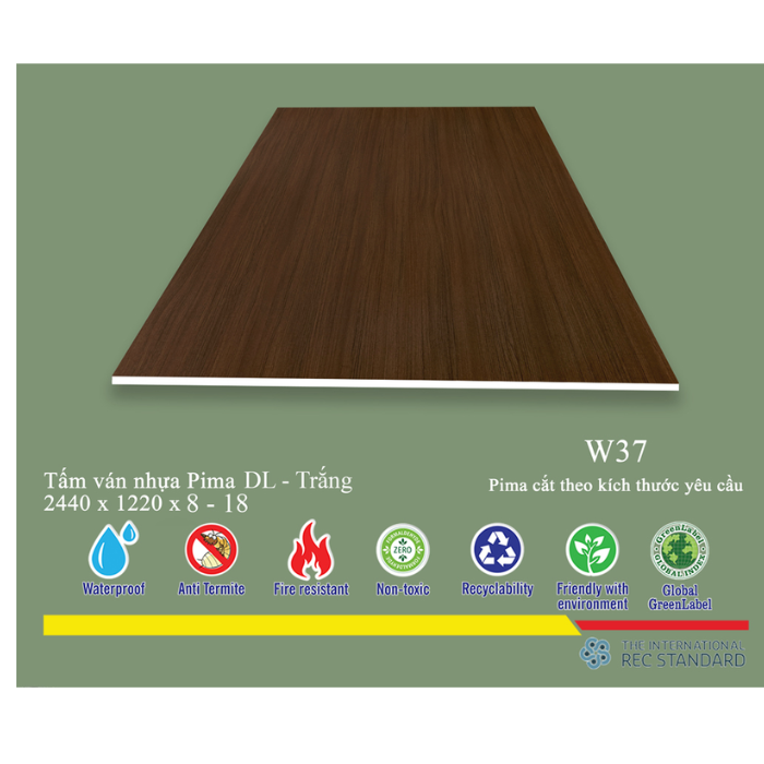 Tấm PIMA DL 17MM PHỦ VÂN GỖ W37 (PE) - 2 MẶT