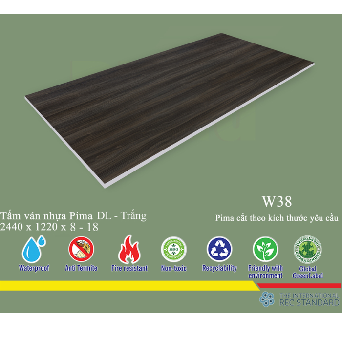  Tấm Pima DL 17mm phủ vân gỗ W38 (PE) - 2 mặt