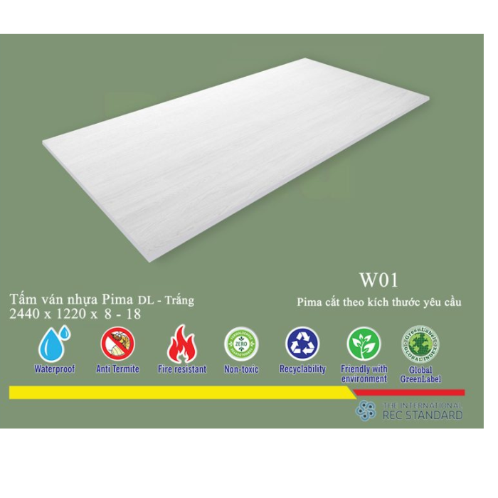 Tấm Pima DL 8mm phủ vân gỗ W01 - 1 mặt