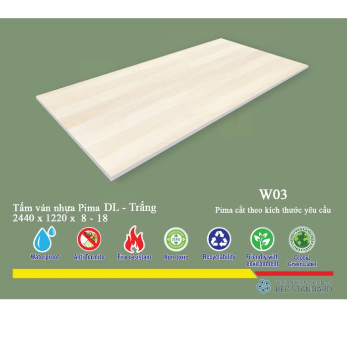 Tấm Pima DL 8mm phủ vân gỗ W03 - 1 mặt