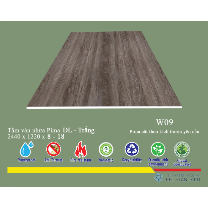 Tấm Pima DL 8mm phủ vân gỗ W09 - 1 mặt