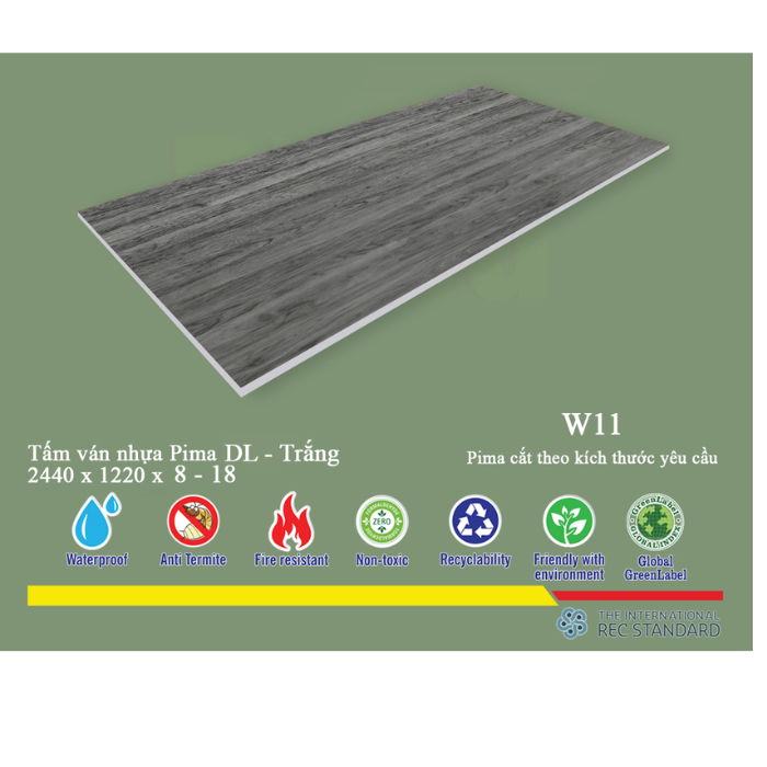 Tấm Pima DL 8mm phủ vân gỗ W11 - 1 mặt