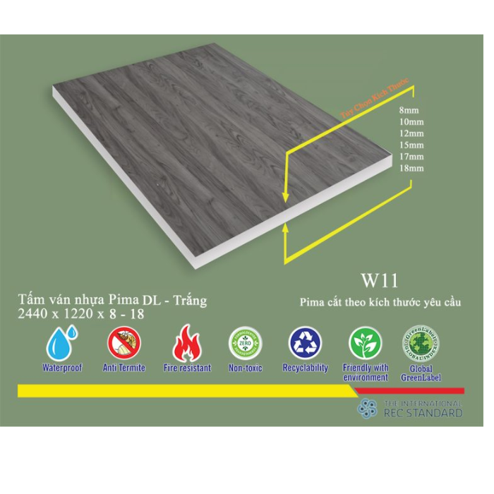 Tấm Pima DL 8mm phủ vân gỗ W11 - 1 mặt