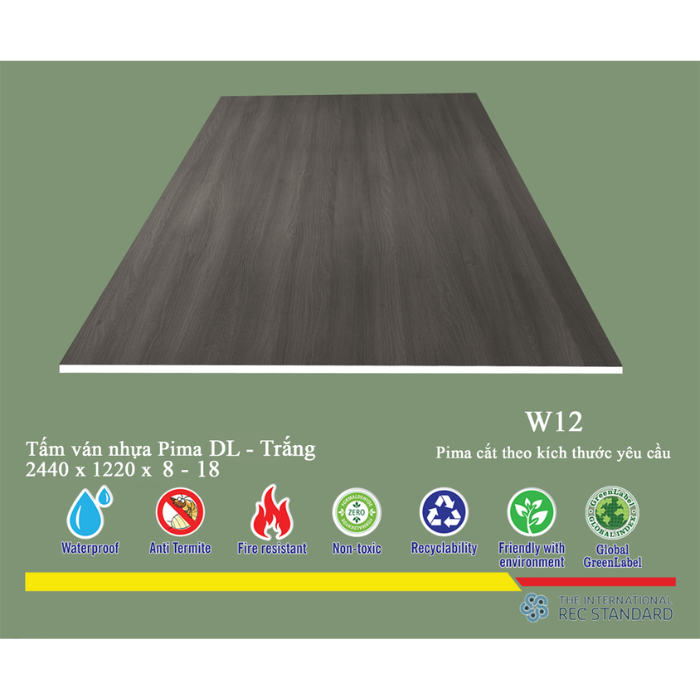 Tấm Pima DL 8mm phủ vân gỗ W12 - 1 mặt