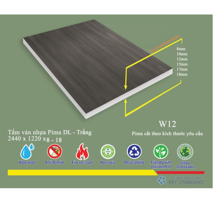 Tấm Pima DL 8mm phủ vân gỗ W12 - 1 mặt