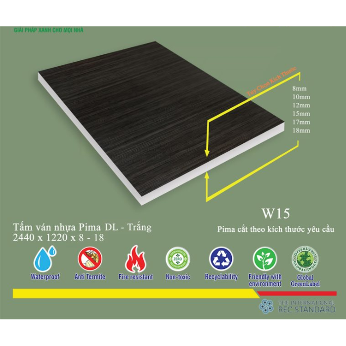 Tấm Pima DL 8mm phủ vân gỗ W15 - 1 mặt