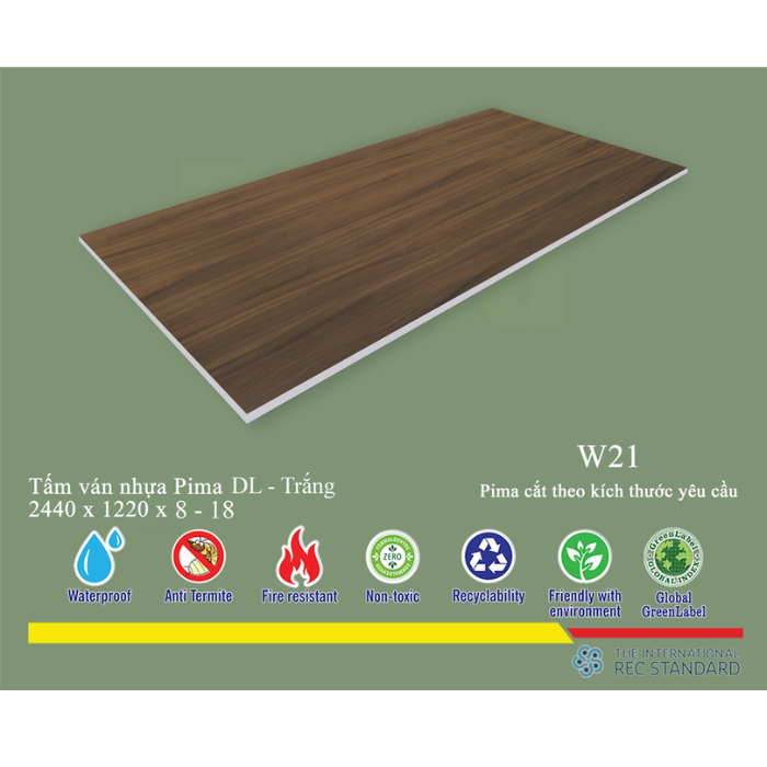 Tấm Pima DL 8mm phủ vân gỗ W21 (PE) - 1 mặt