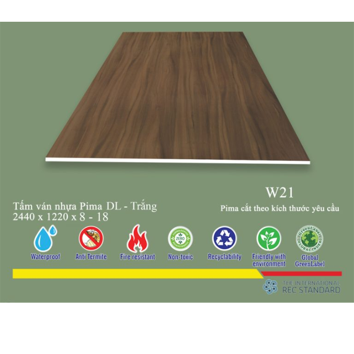 Tấm Pima DL 8mm phủ vân gỗ W21 (PE) - 1 mặt