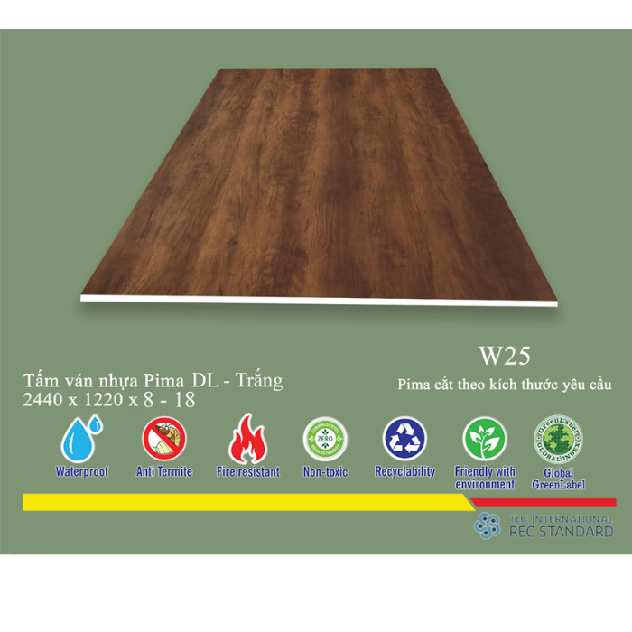 Tấm Pima DL 8mm phủ vân gỗ W25 - 1 mặt