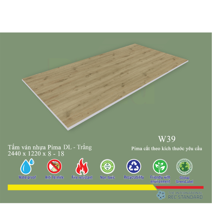 Tấm Pima DL 8mm phủ vân gỗ W39 (PE) - 1 mặt