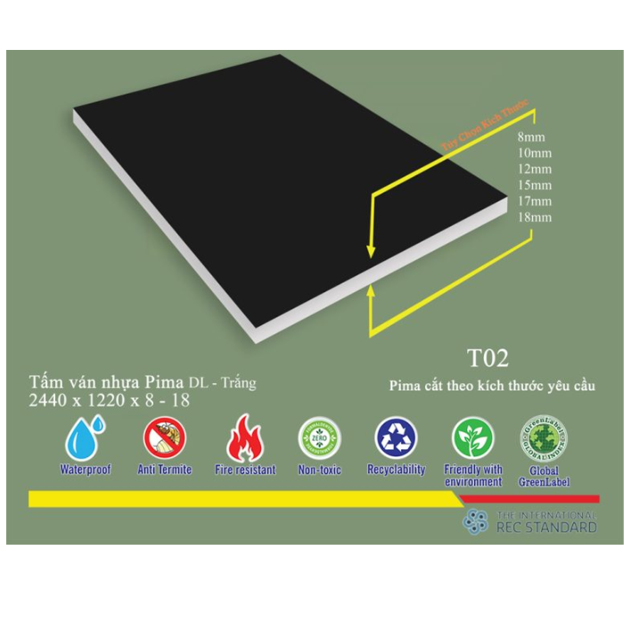 Tấm Pima DL 8mm phủ vân T02 (PE)- 1 mặt