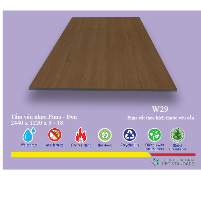 Tấm pima SGĐ 17 đen phủ vân gỗ W29 (PE) - 1 mặt