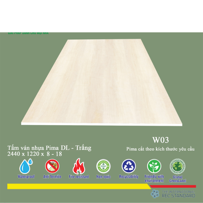 Tấm Ván Nhựa PIMA DL Trắng W03- 2 MẶT 17mm