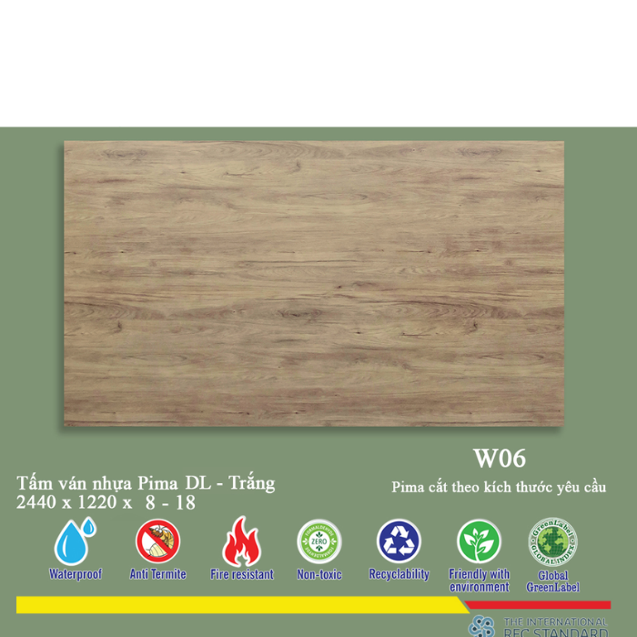 Tấm Ván Nhựa PIMA DL Trắng W06 2 MẶT- 17mm