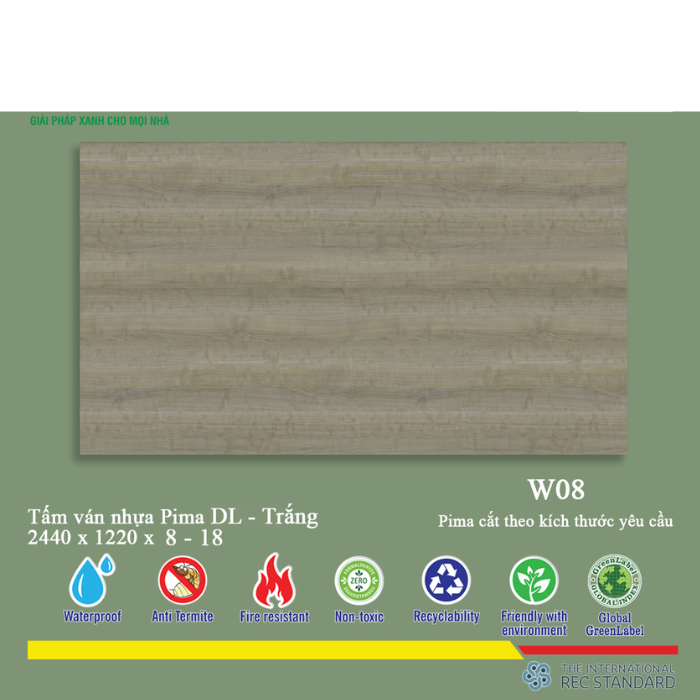 Tấm Ván Nhựa PIMA DL Trắng-W08- 8mm-1 MẶT