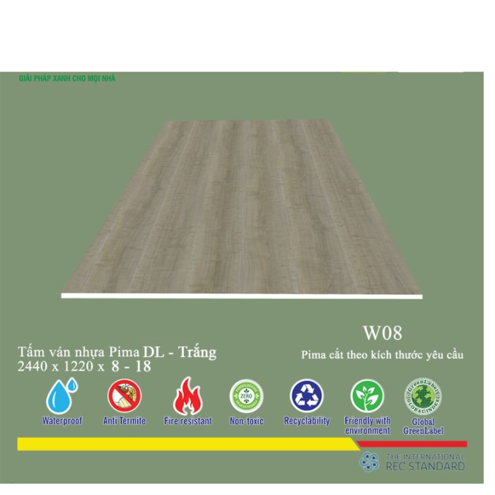 Tấm Ván Nhựa PIMA DL Trắng-W08- 8mm-1 MẶT