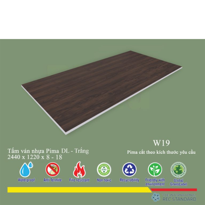 Tấm Ván Nhựa PIMA DL Trắng W19- 1 MẶT 8mm