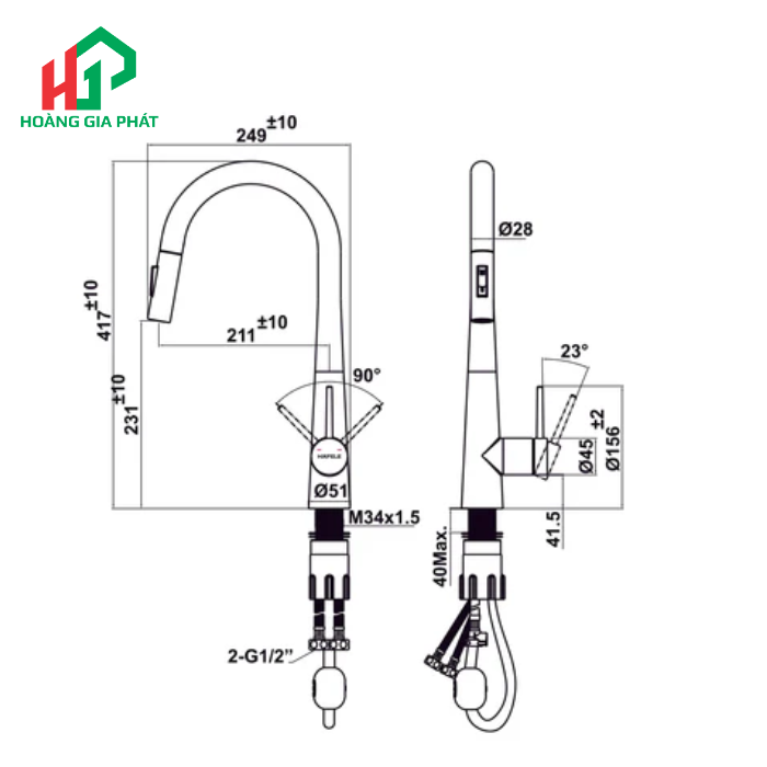 Vòi bếp Hafele 570.85.041 CHROME MỜ