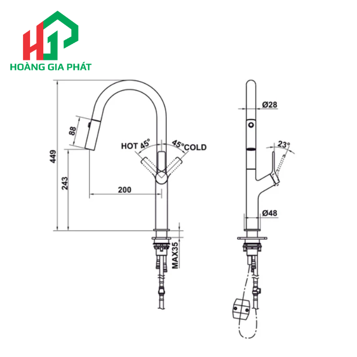 Vòi bếp Hafele 570.85.044 ĐEN MỜ