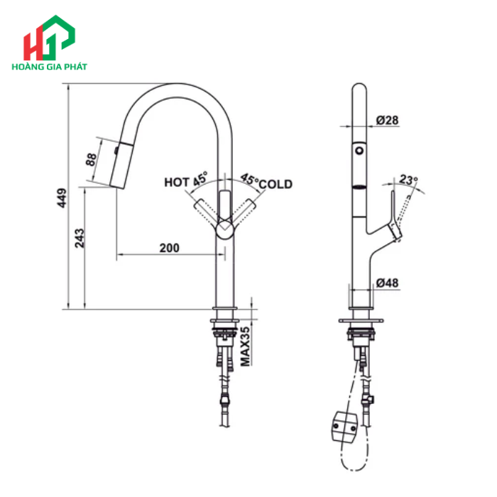 Vòi bếp Hafele 570.85.046 MÀU TITAN