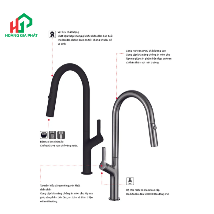 Vòi bếp Hafele 570.85.046 MÀU TITAN