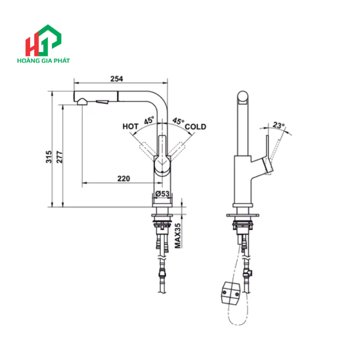 Vòi bếp Hafele 570.85.049 Chrome mờ