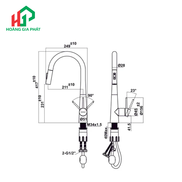 Vòi bếp Hafele 570.85.441 MÀU TITAN 